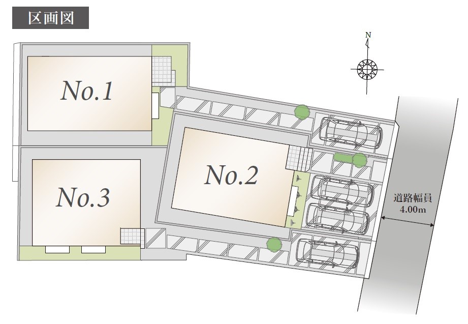 区画図-「麻生区岡上」新築分譲２階建ての全３棟現場です！